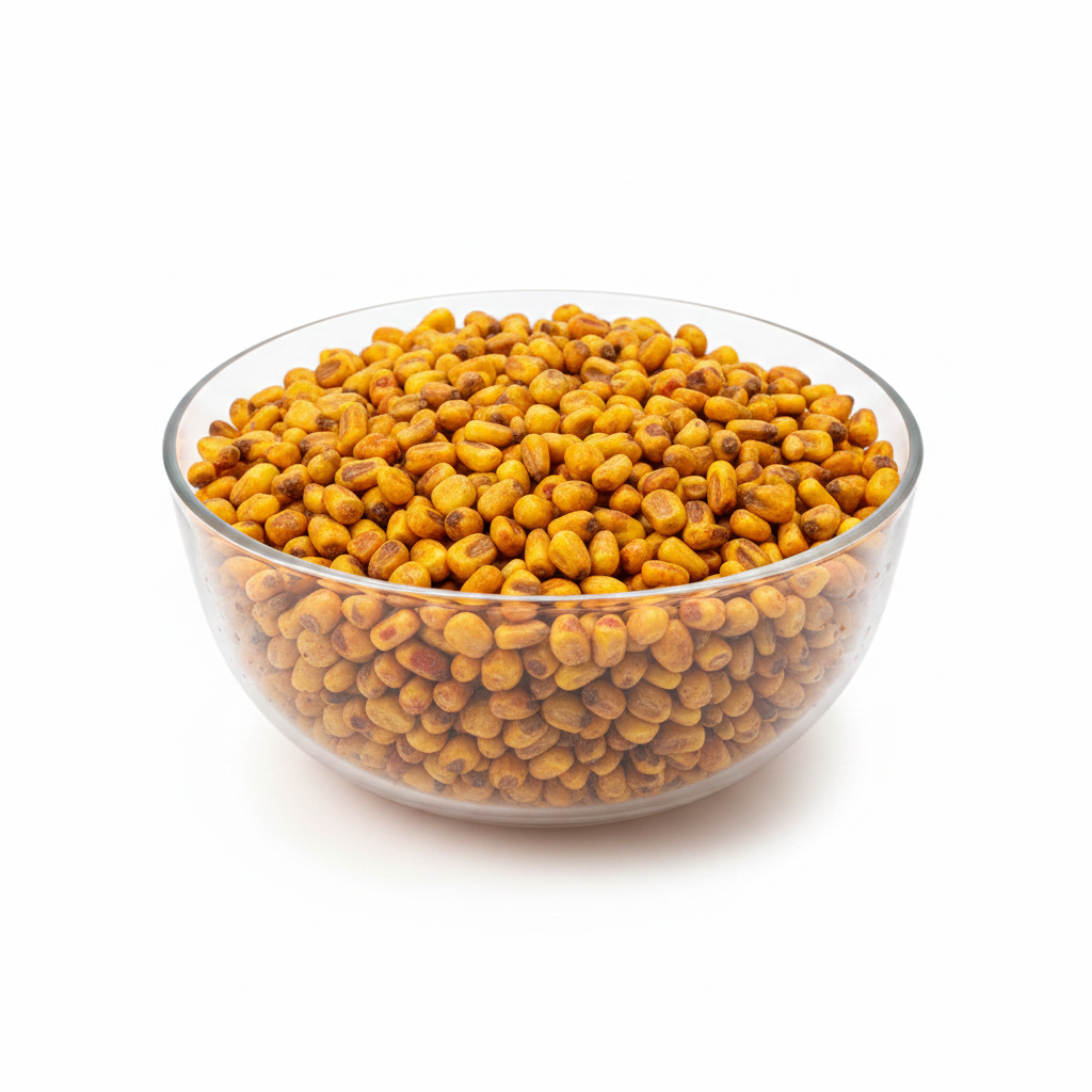 Roasted Corn Kernels – Glass Bowl White Background
