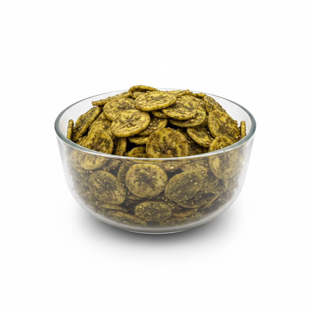 Za'atar Herb Banana Chips – Glass Bowl White Background